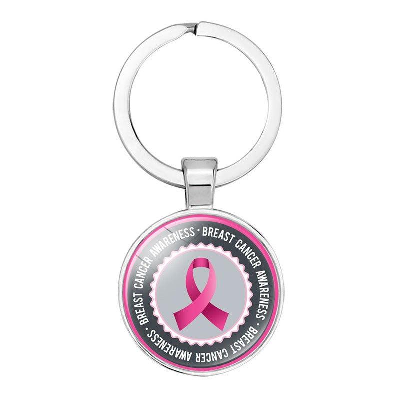 Wholesale Glass Breast Cancer Fan with Logo Keychain